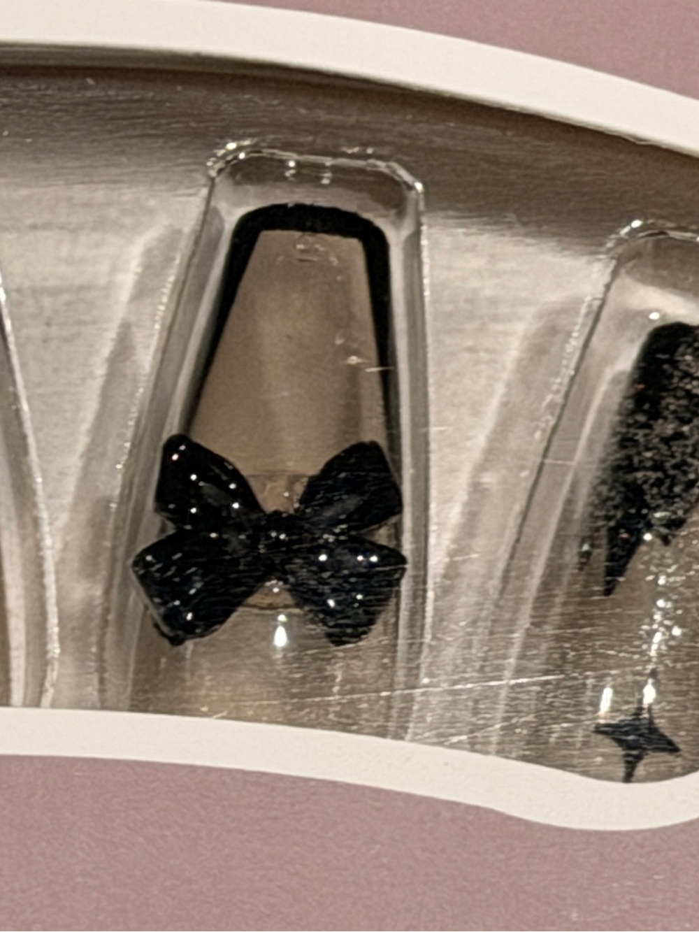 Black Bow Goth Press On Nails | Rhinestone French Tip Glam Nail Set